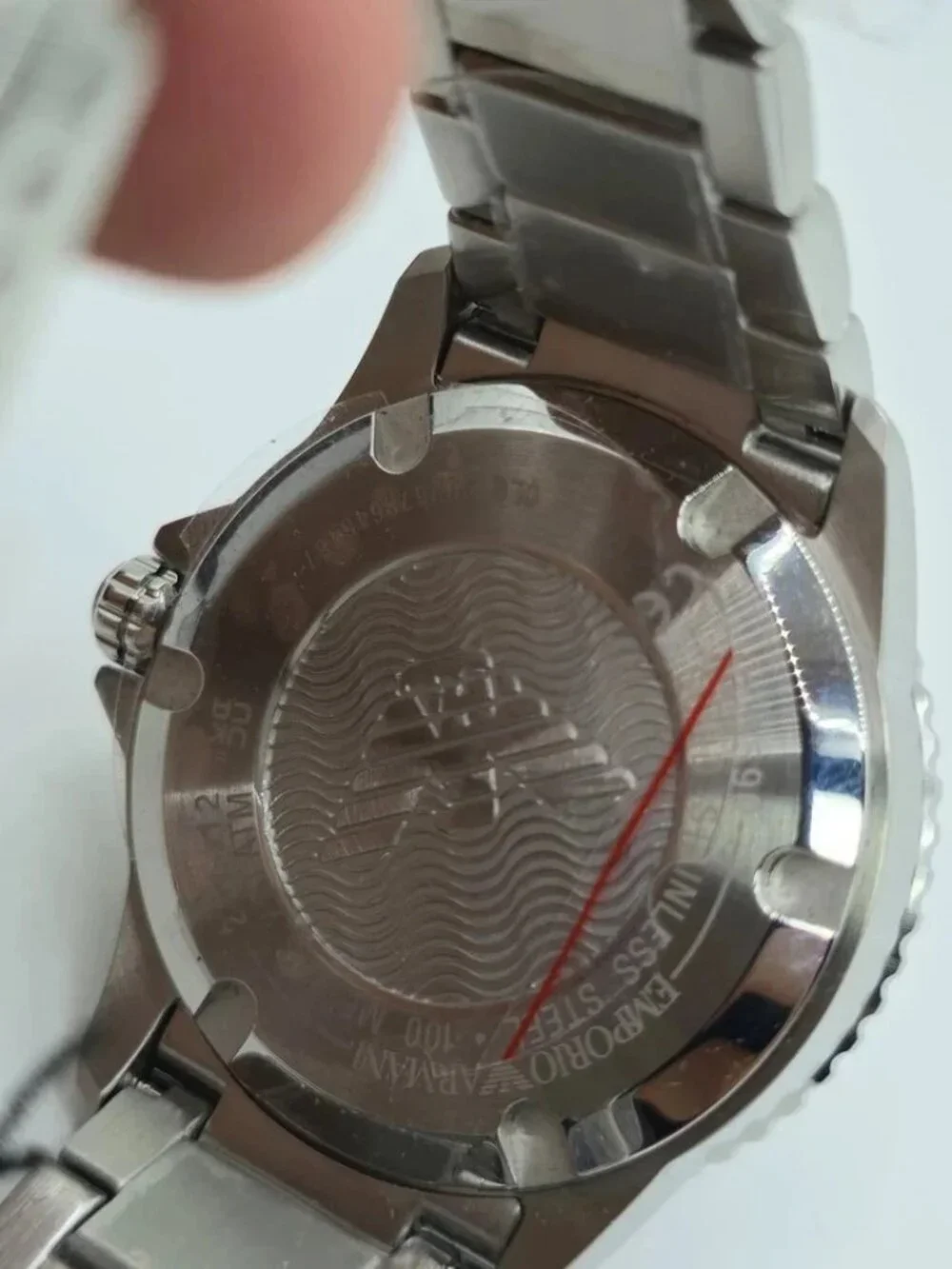 Emporio Armani AR11590 Mens GMT Watch Blue Red Bezel Stainless Steel Bracelet